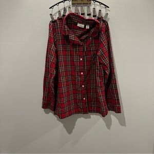 Ll Bean M Red Plaid Flannel Shirt Long Sleeve Euc